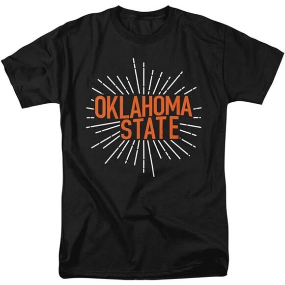 Official Oklahoma State University Tops - Official Oklahoma State University Burst Unisex Adult T-Shirt, Black, Medium